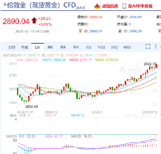 现货黄金站上2890美元/盎司 年内涨超10%